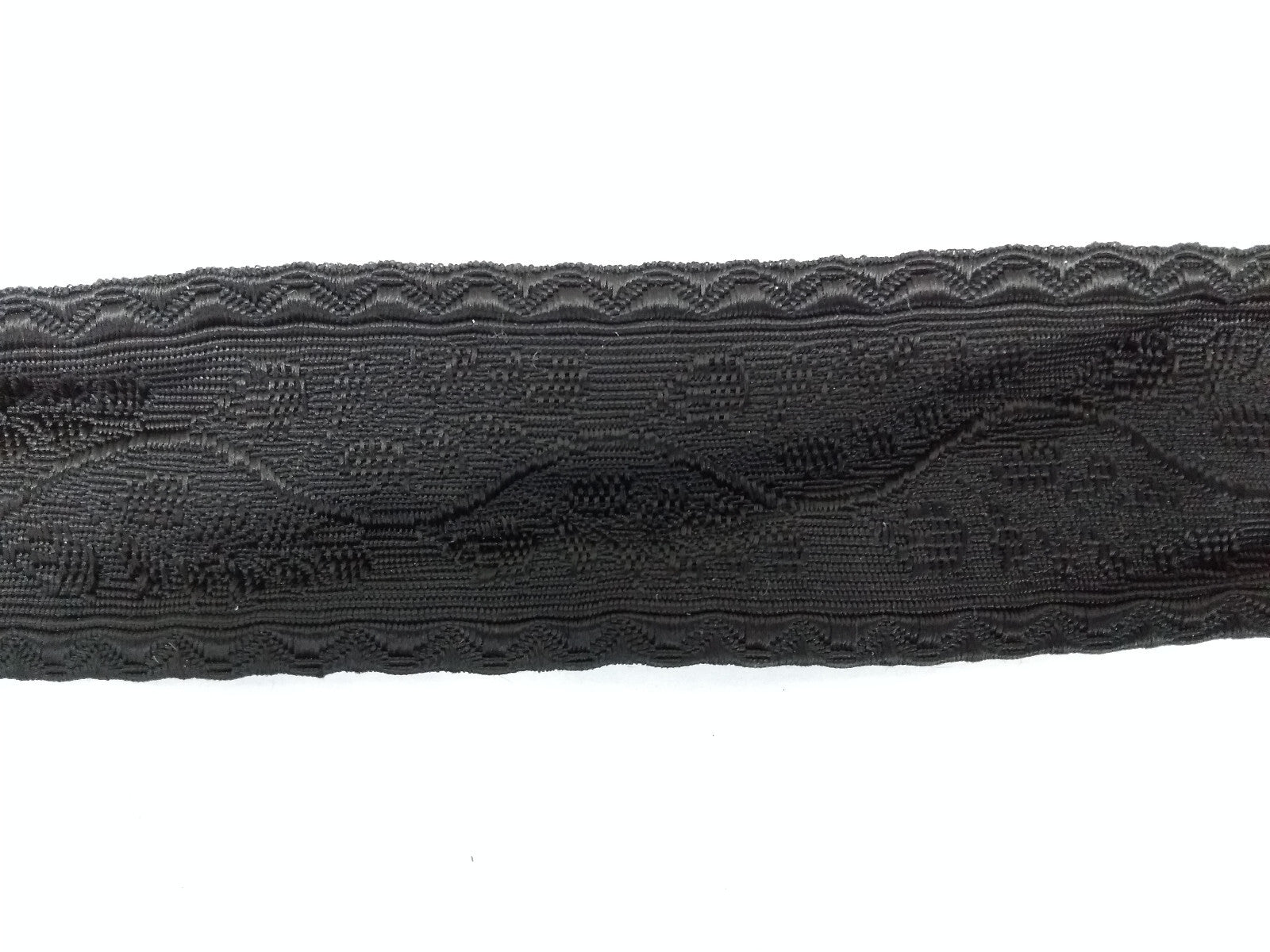 Black Viscose Oakleaf Lace 44mm wide with Jacquard Design, Leaves & Acorns NEW