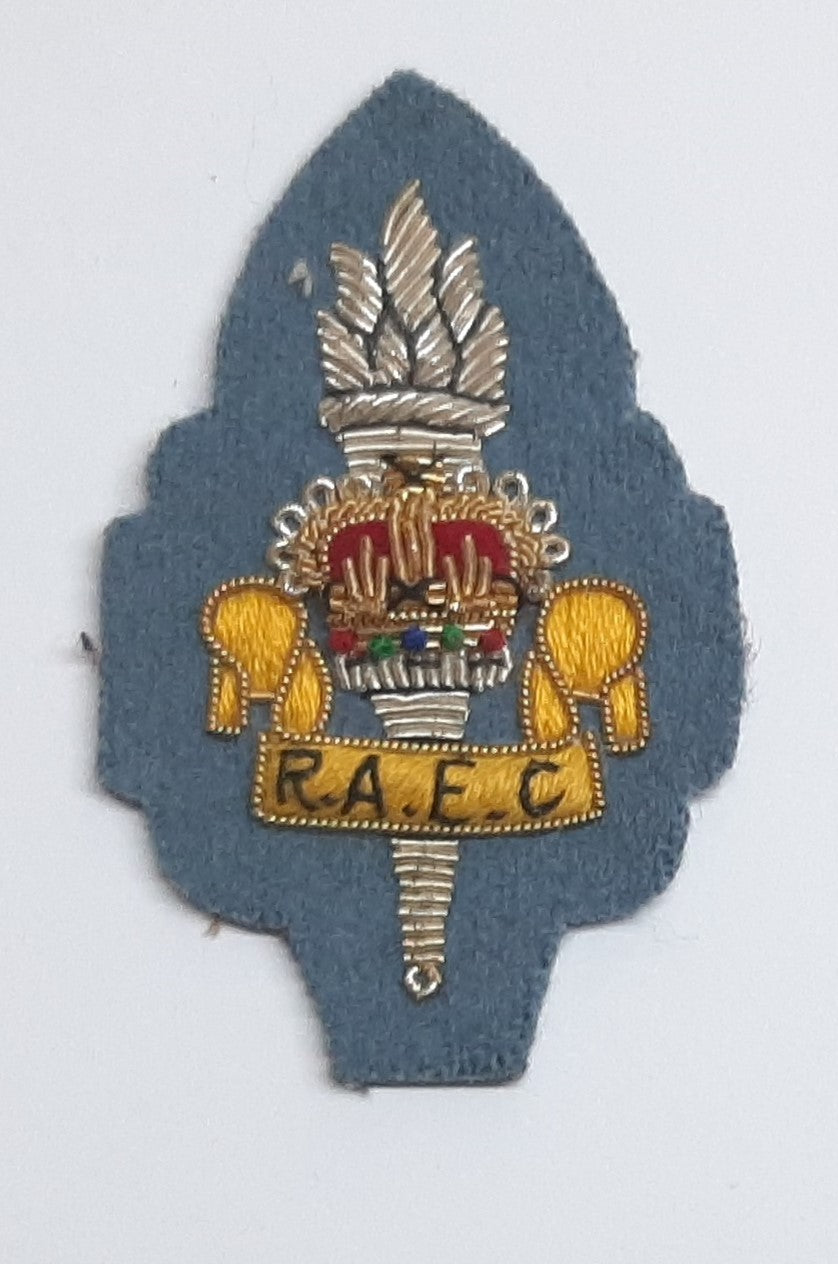 RAEC Hat / Cap Badge Hand Embroidered Vintage New Old Stock R.A.E.C