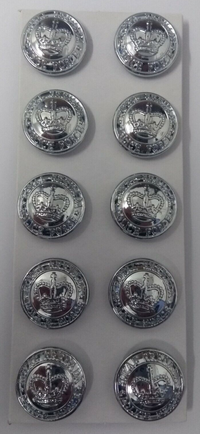 Genuine Royal Grenada Issue Crown Insignia Silver Ring Buttons 19mm x 10 NEW