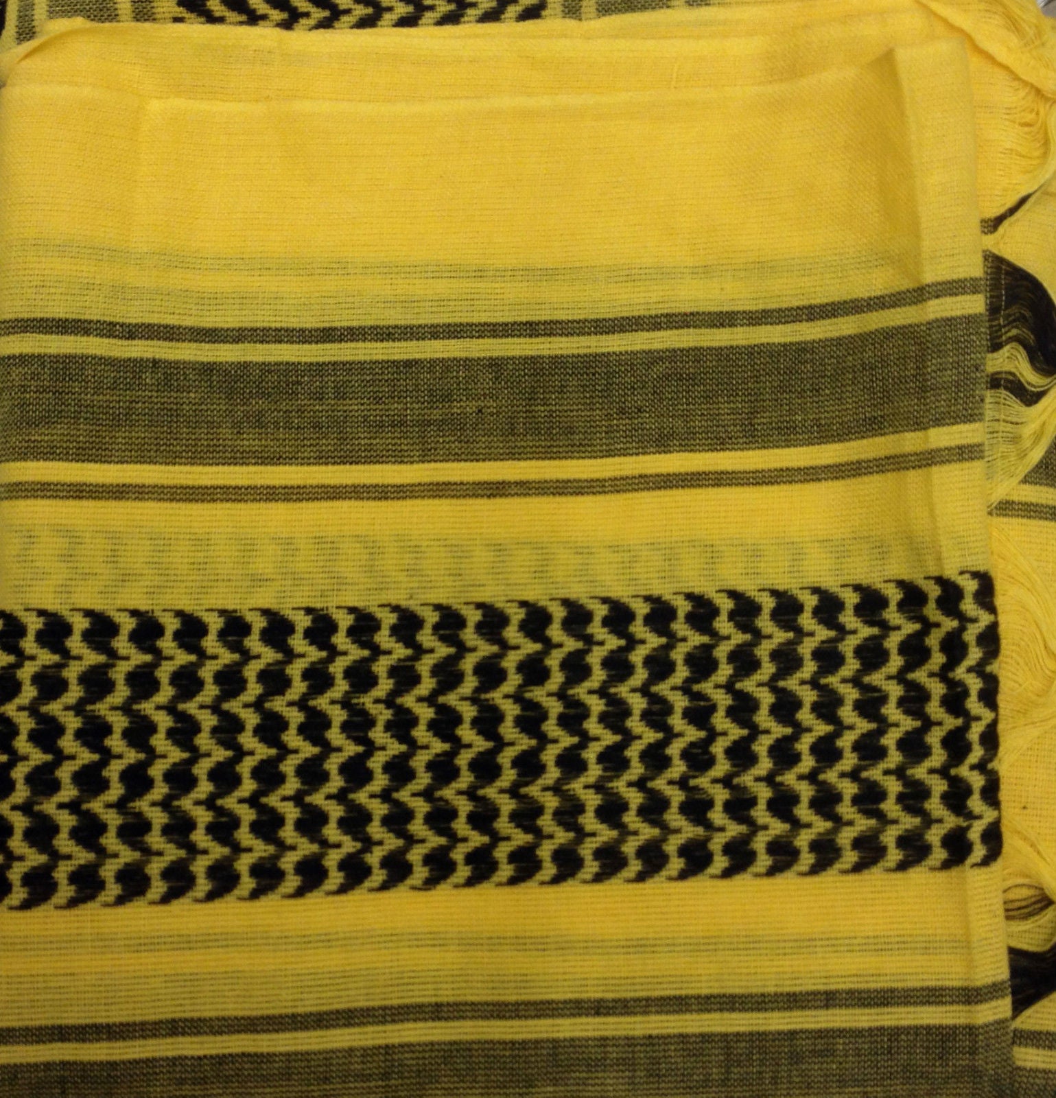100% Cotton Shemagh / Arab Scarf / Pashmina / Wrap / Sarong. Black on Yellow NEW