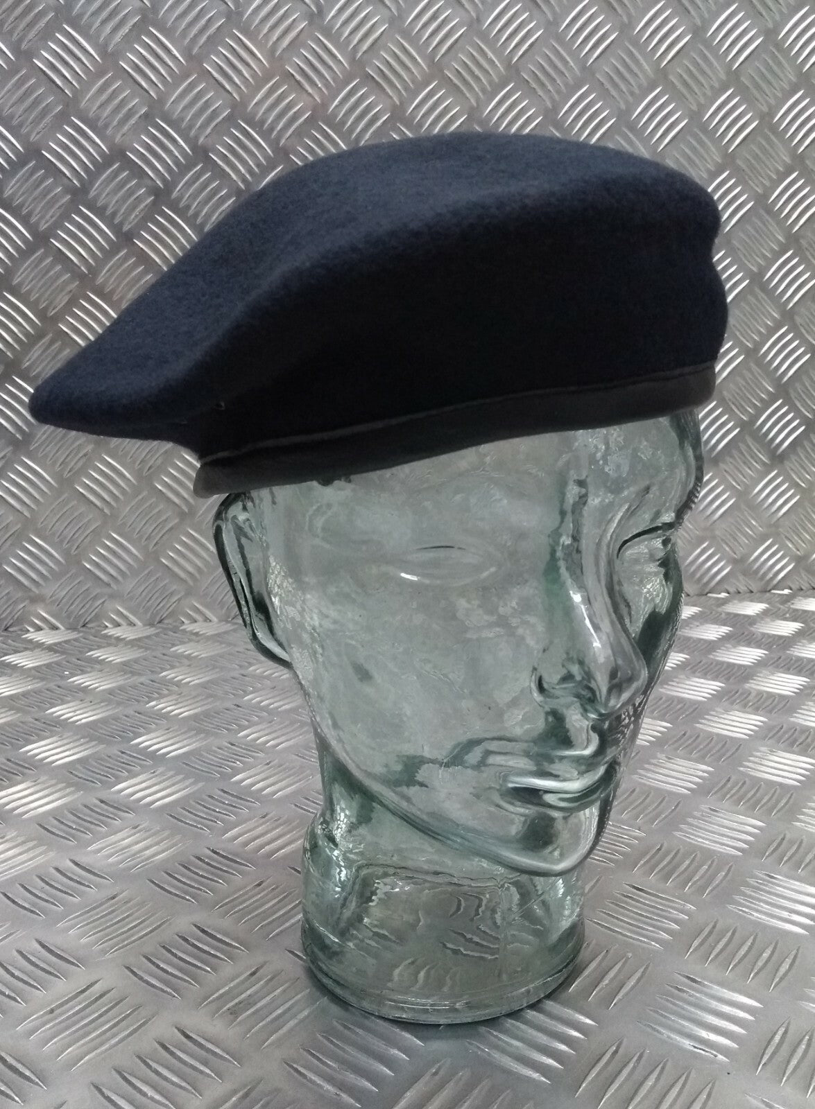 100% Wool Navy Beret Leather Band Made In England 7 1/2 Large NEW