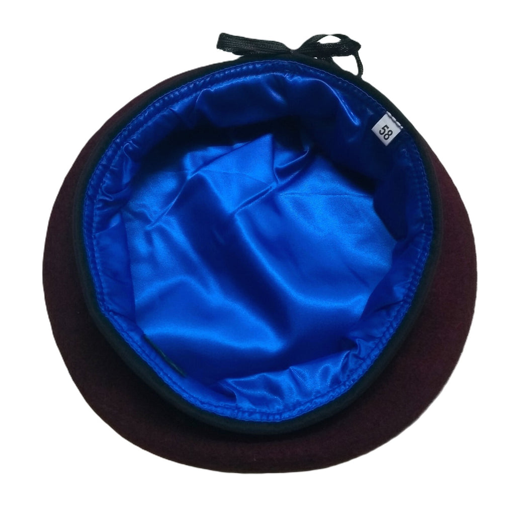 Maroon Army Beret Officers UK Pattern Wool / Silky Lining & Petersham Trim 58cm.