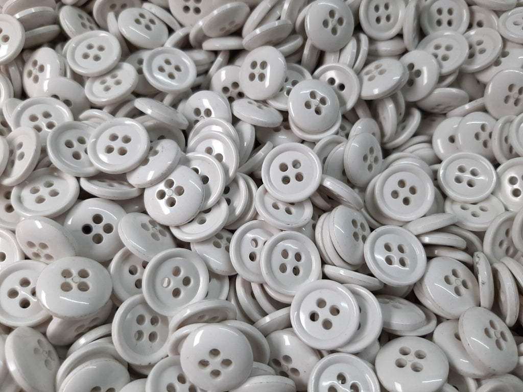 White Small Buttons for Braces British Made 4 Hole Pattern 14.5mm Set of 100