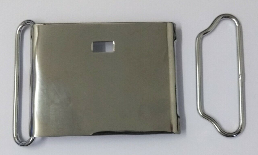 62mm Chrome Buckle Plate Buckle Set No Insignia British Issue New