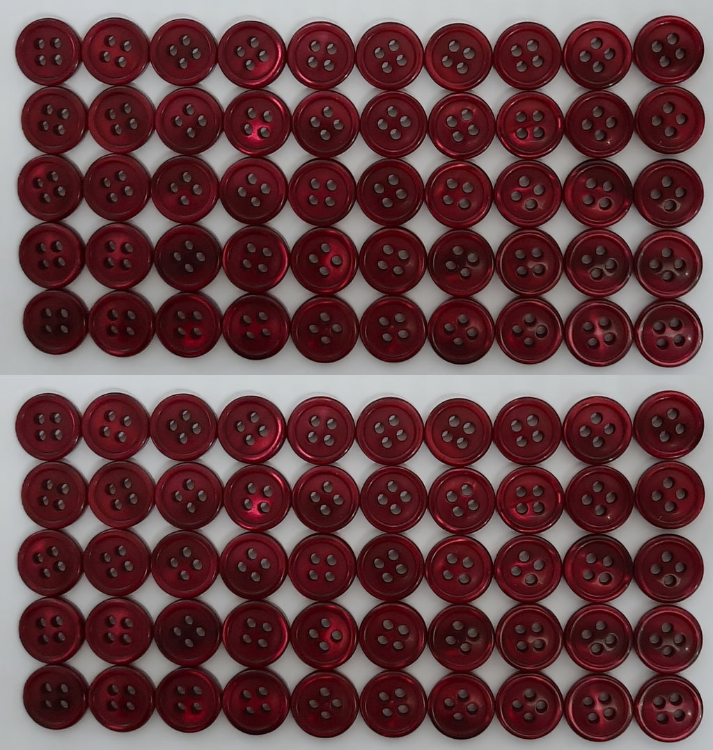 100 Vintage Buttons 4 Hole Shirt / Shank Anchors Pearlesque RED Wine 10.7mm NOS