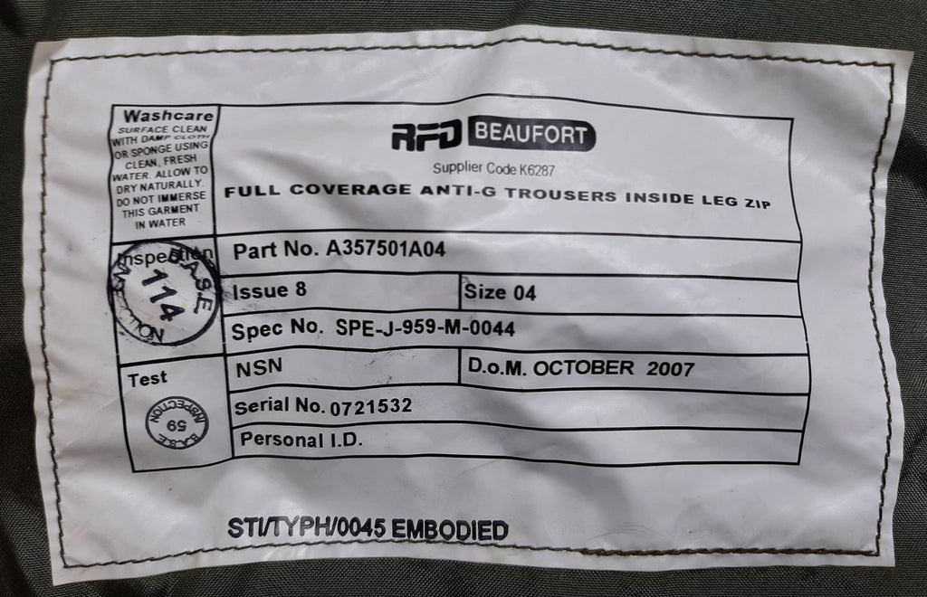 Fighter Pilot Anti G Trousers Full Coverage Beaufort RFD FCAGT Leg Zip SZ4