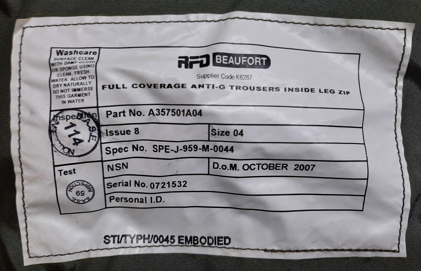 Fighter Pilot Anti G Trousers Full Coverage Beaufort RFD FCAGT Leg Zip SZ4