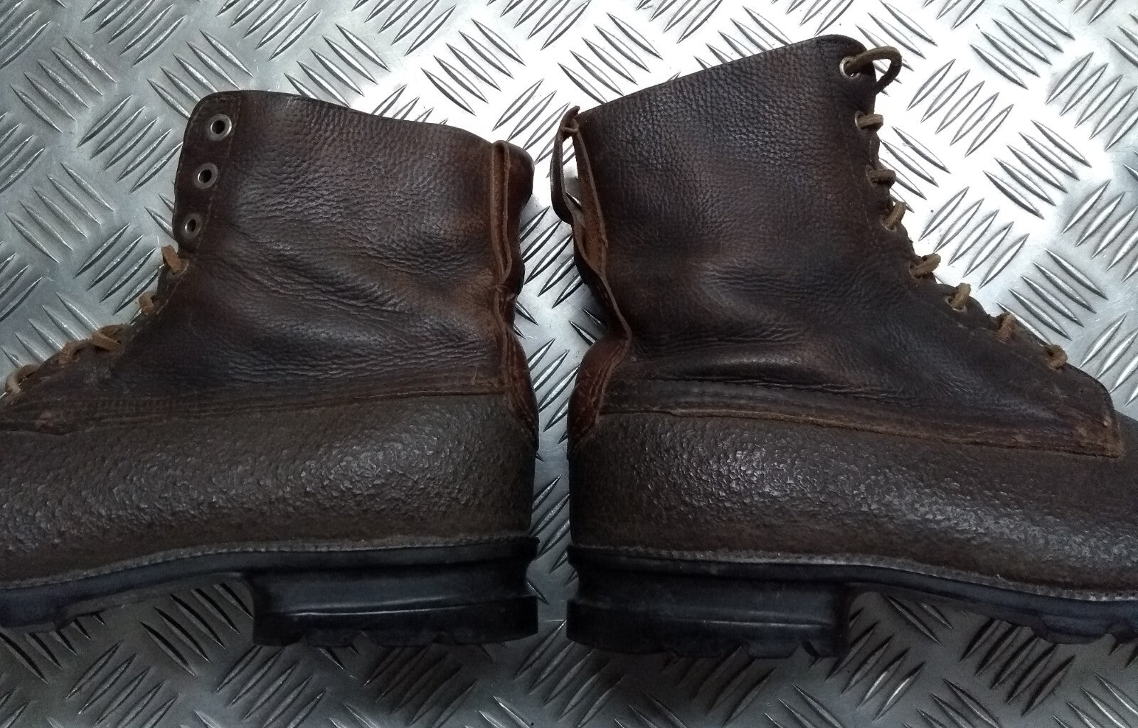Vintage Brown Boots 1940s Pattern With 1960s Rubber Tread Sole 8 Eyelet Size 44