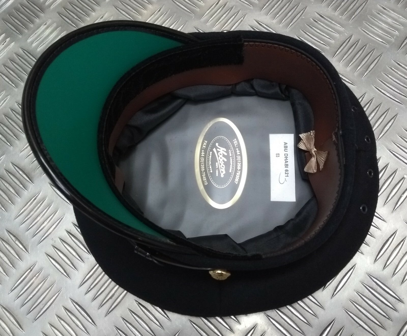 Abu Dhabi Hat UAE Insignia Buttons & Black Chinstrap Officers Hat No Badge 53cm