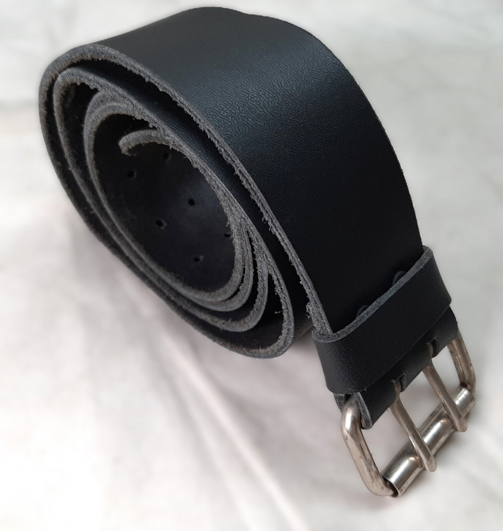 2" Utility Belt Full Grain Leather Nickel Plated Double Prong Roller Buckle