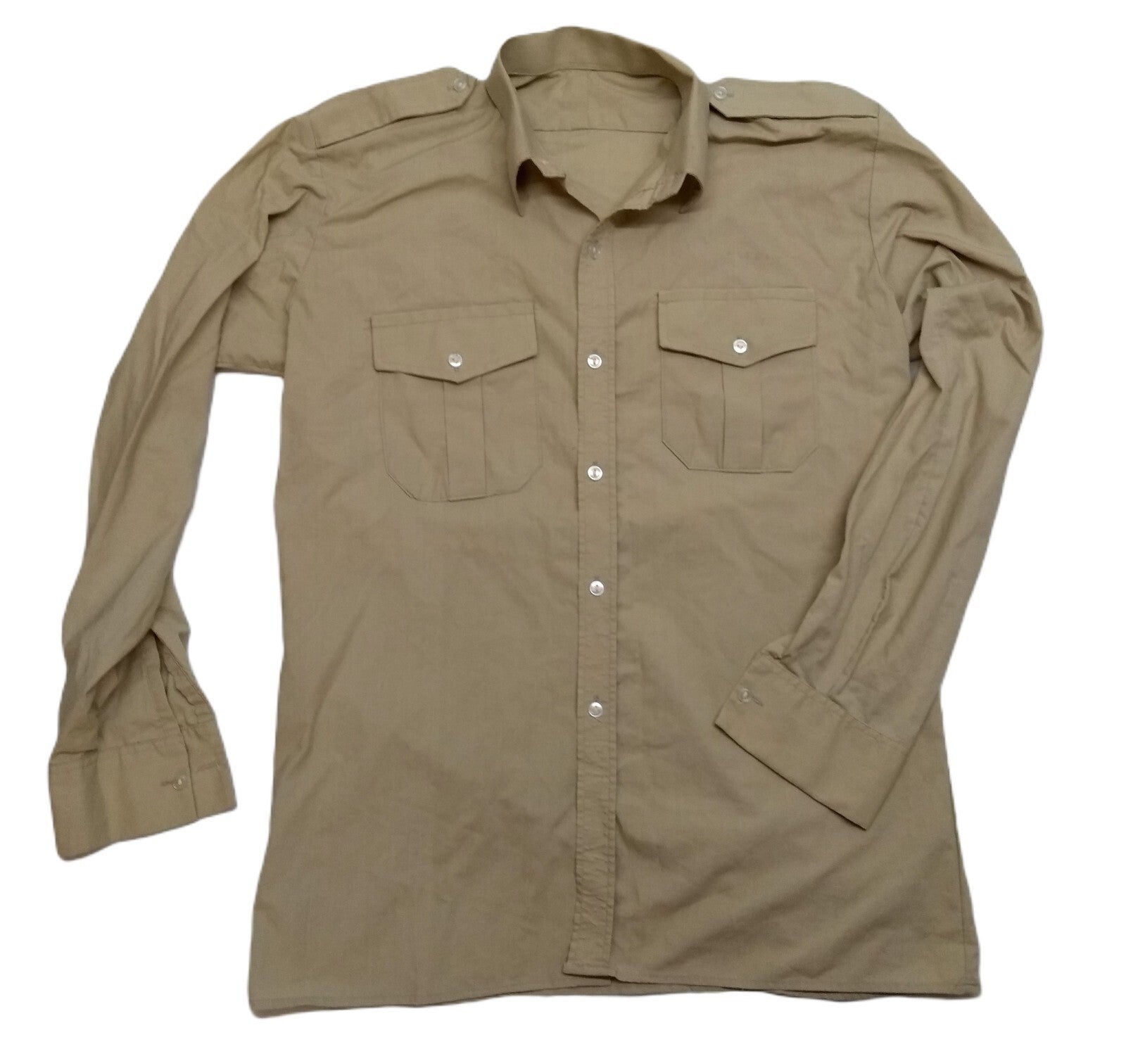 Vintage Combat Shirt Army Style Fawn / Khaki Dress Long Sleeves Size 15"