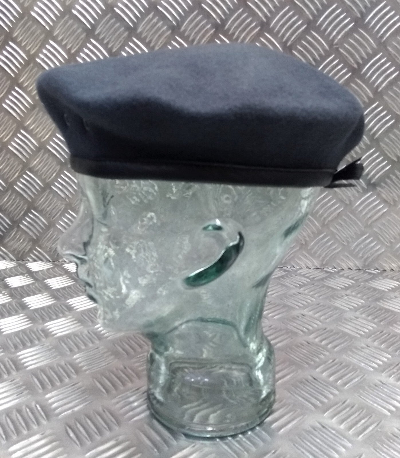 RAF Royal Air Force Beret Knitted Wool Blue Grey With Leather Rim & Badge Eyelets 57cm New