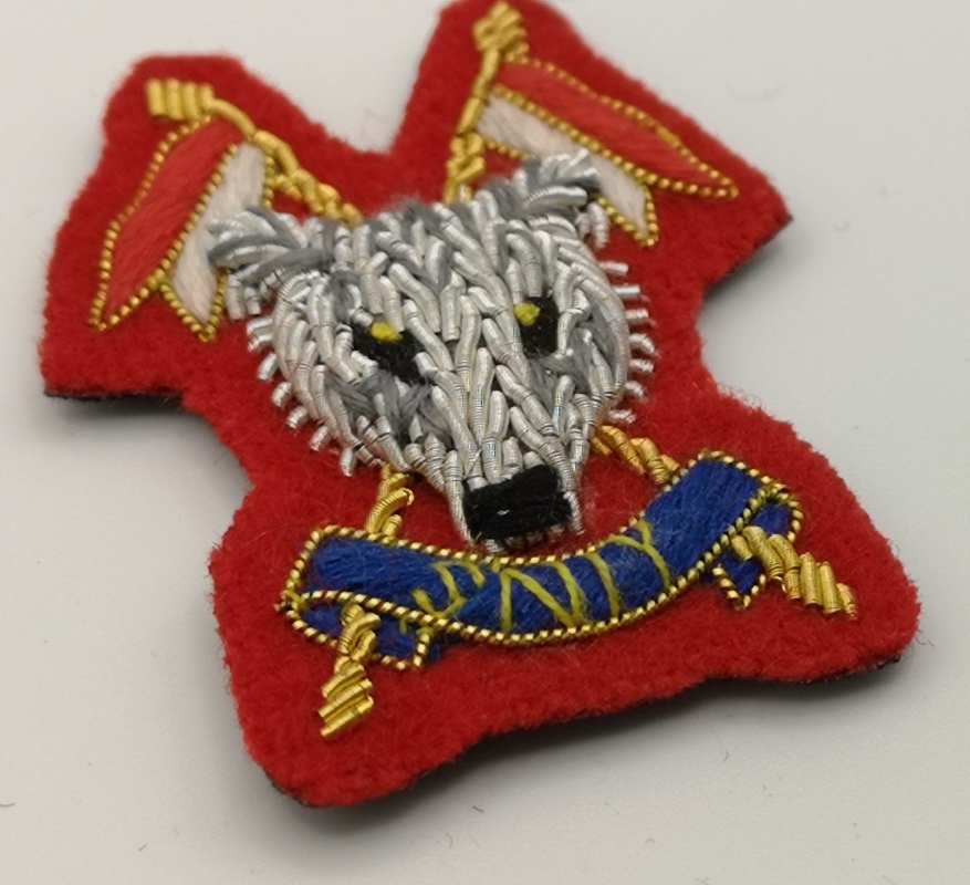 Scottish and North Irish Yeomanry SNIY Wire Braided Patch on Red Felt
