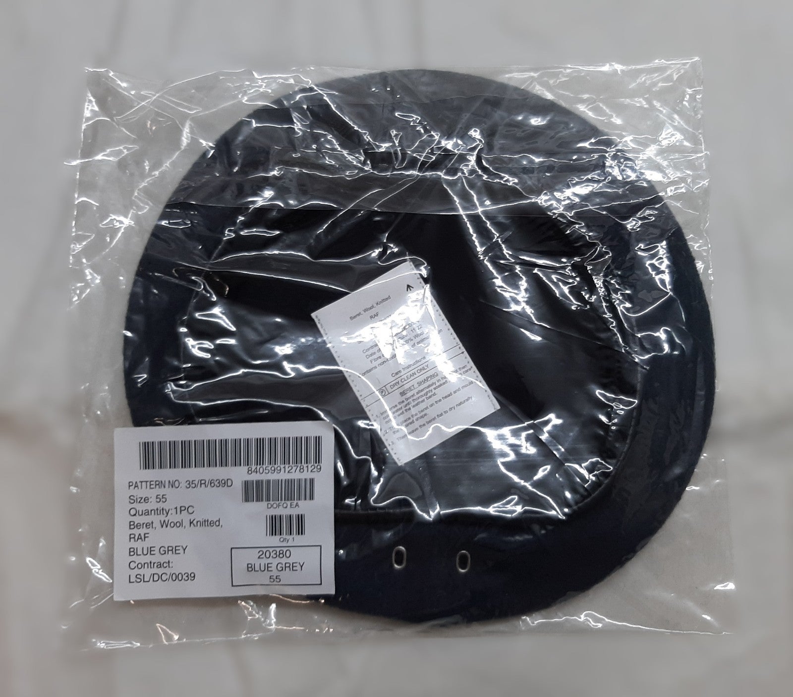 RAF Royal Air Force Beret Knitted Wool Blue Grey With Leather Rim & Badge Eyelets 55cm New