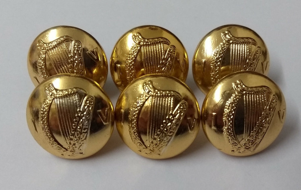 Genuine Vintage IV Harp insignia Shank Buttons x 6 ASBT198