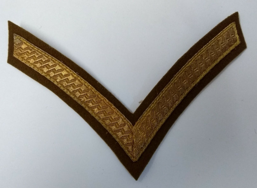 Genuine Vintage British Issue Gold Wire 1 Bar Chevron on Khaki