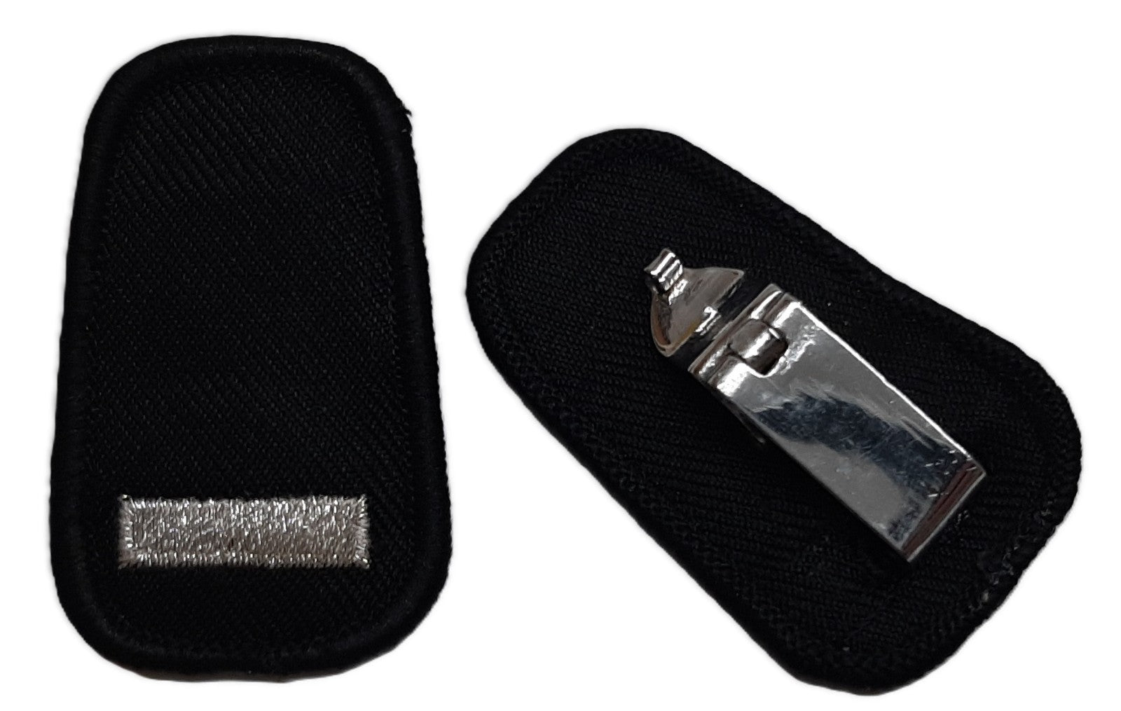 Rank Collar Badges 1 Silver Bar on Black With Metal Clip Fixings 1 Pair