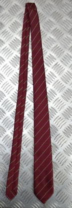 White Striped Maroon Tie with Unidentified Green & Yellow Symbol Pattern - NEW