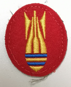 Bomb Disposal BD Oval Patch Royal Logistic Corps Blue & Yellow on Red Felt