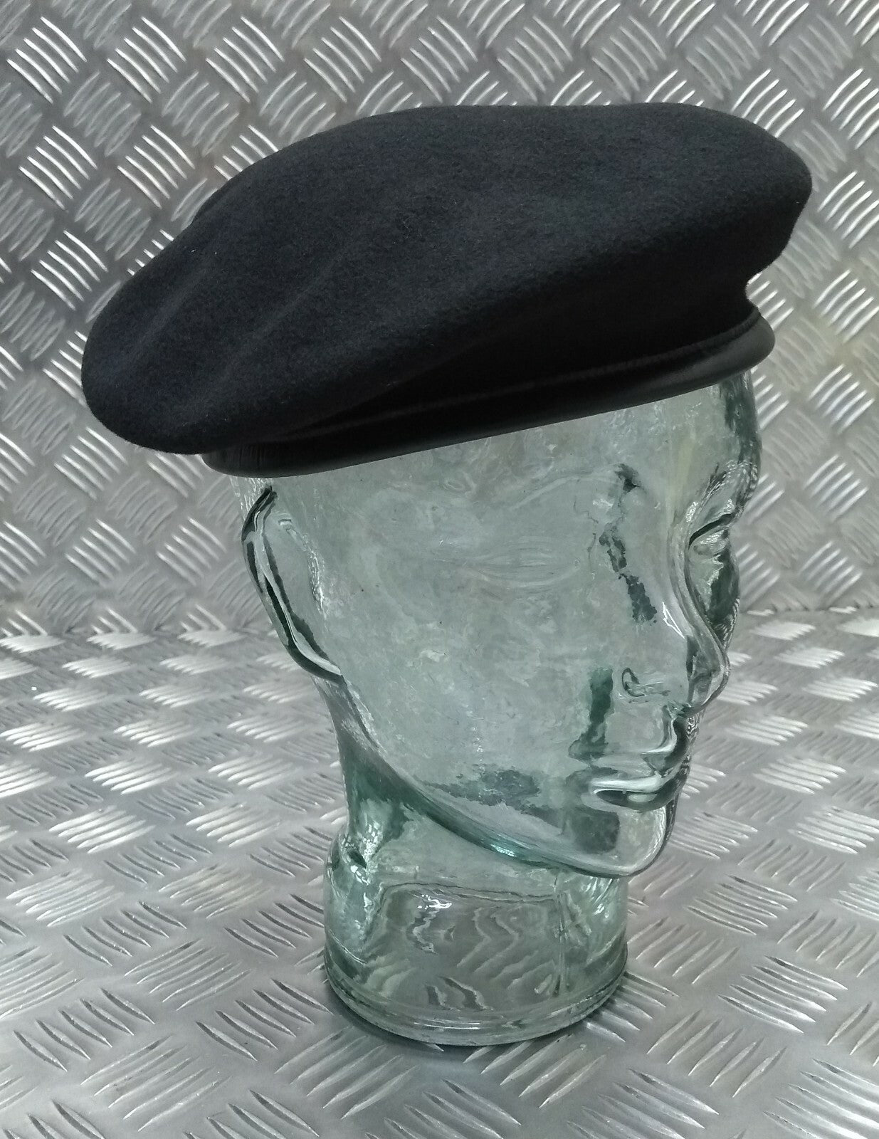 Genuine Hobson London Black Lined Wool Beret Leather Rim 7 1/8