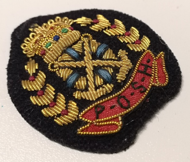 Decorative Wire Braided Embroidered Navy Naval Badge P.O.S.H with Queen's Crown