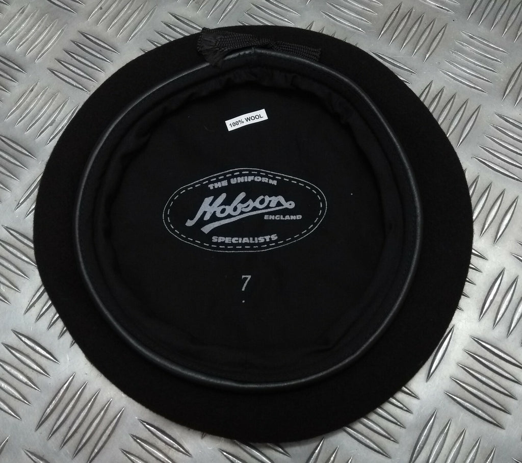 Genuine Hobson London Issue Black Lined Wool Beret Leather Rim Size 7