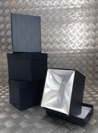 Decorative Blue Gift / Storage Boxes with White Canvas Lining & Removable Lid x4