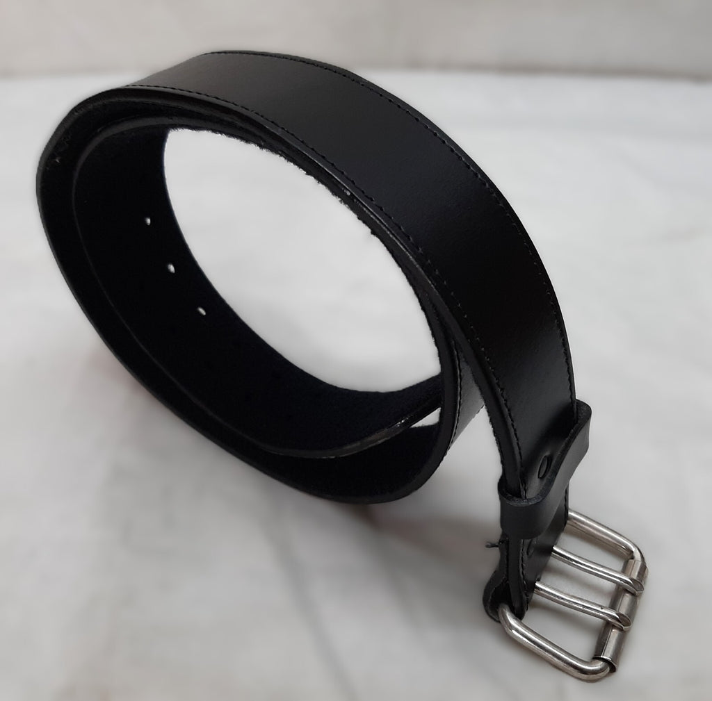 2" Utility Belt Full Grain Lined Leather Nickel Plated Double Prong Buckle