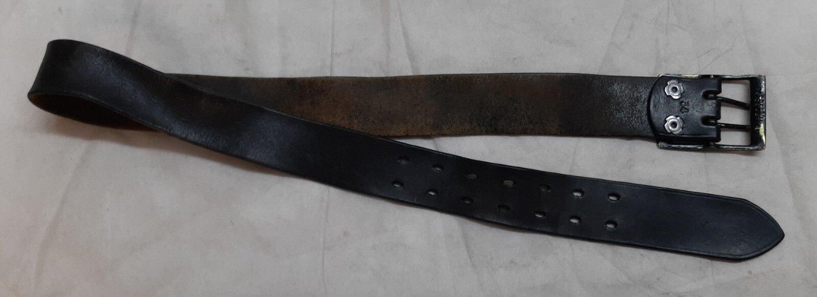 Vintage Leather Belt Solid Brass Double Prong Painted Buckle 1 3/4 Wide Size 38"