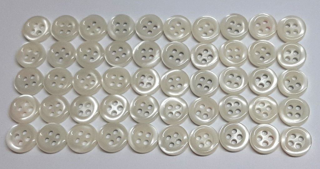 Buttons 50 Vintage 4 Hole for Dress Shirts Pearlesque Clear White 10mm NOS