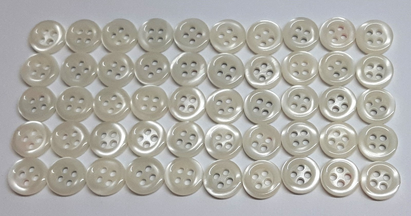 Buttons 50 Vintage 4 Hole for Dress Shirts Pearlesque Clear White 10mm NOS