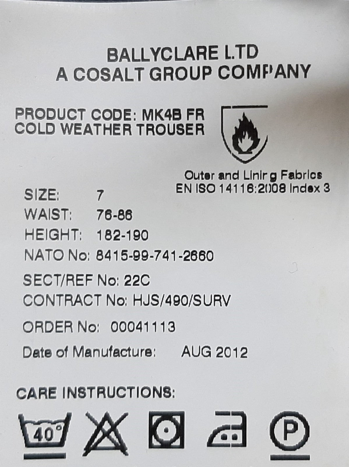 Mk4B FR Trousers British Ballyclare LTD Cold Weather Over Trouser Asst