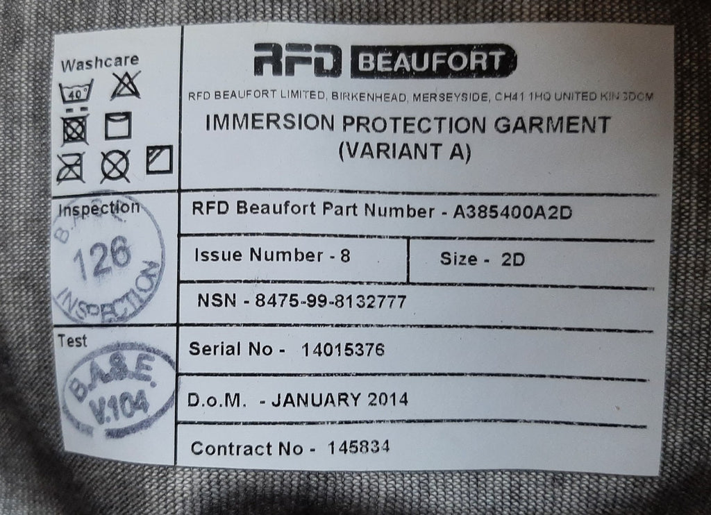 RFD Immersion Suit British Fast Jet Beaufort IPG Variant A Size 2D