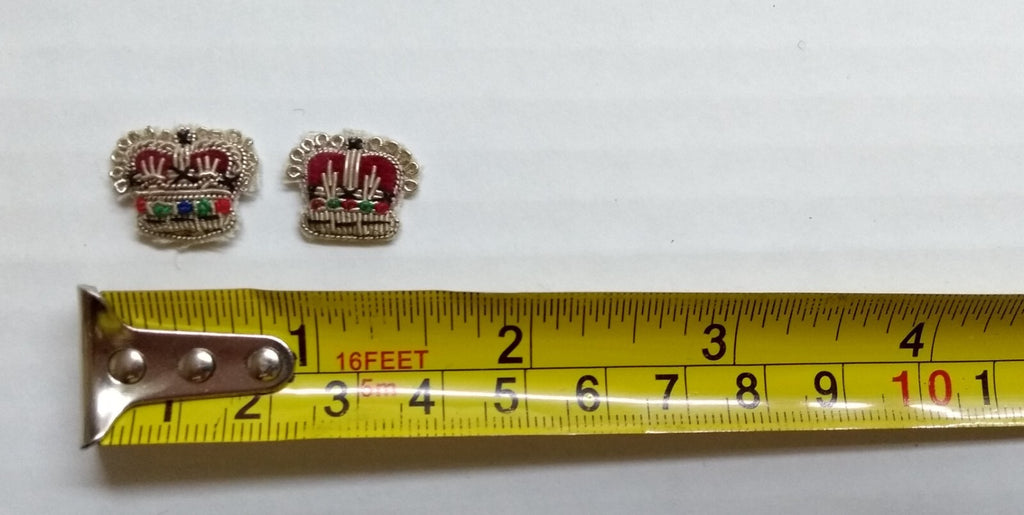 Army Silver Crowns Gilt With Crimson Padding Hand Embroidered Insignia 1/2" 1 Pr