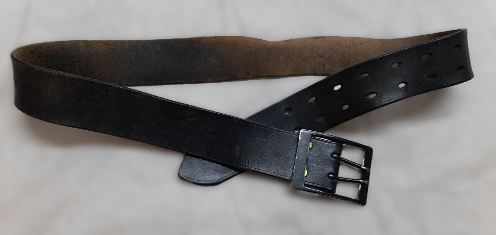 Vintage Leather Belt Solid Brass Double Prong Painted Buckle 1 3/4 Wide Size 38"