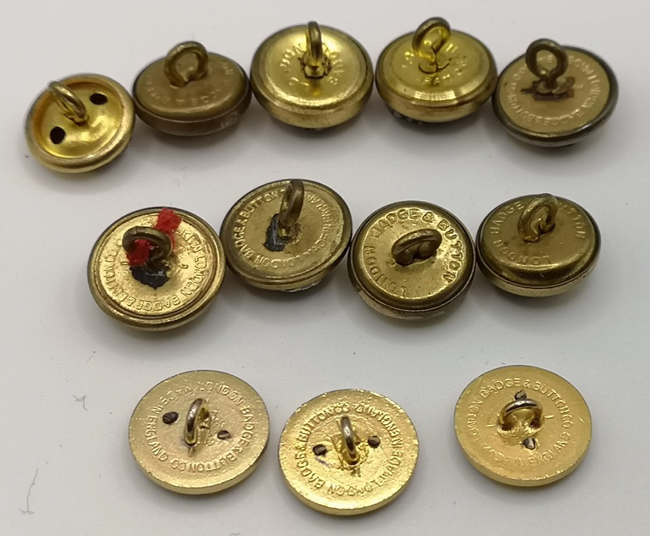 Royal Anglian Mounted Buttons Mixed Sizes and Types set of 12