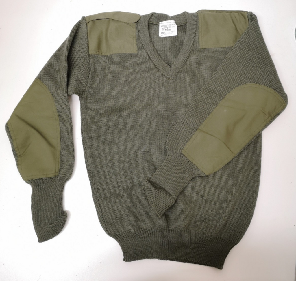 Green Wool Utility Jumper / Sweater / Jersey / V-Neck Genuine British