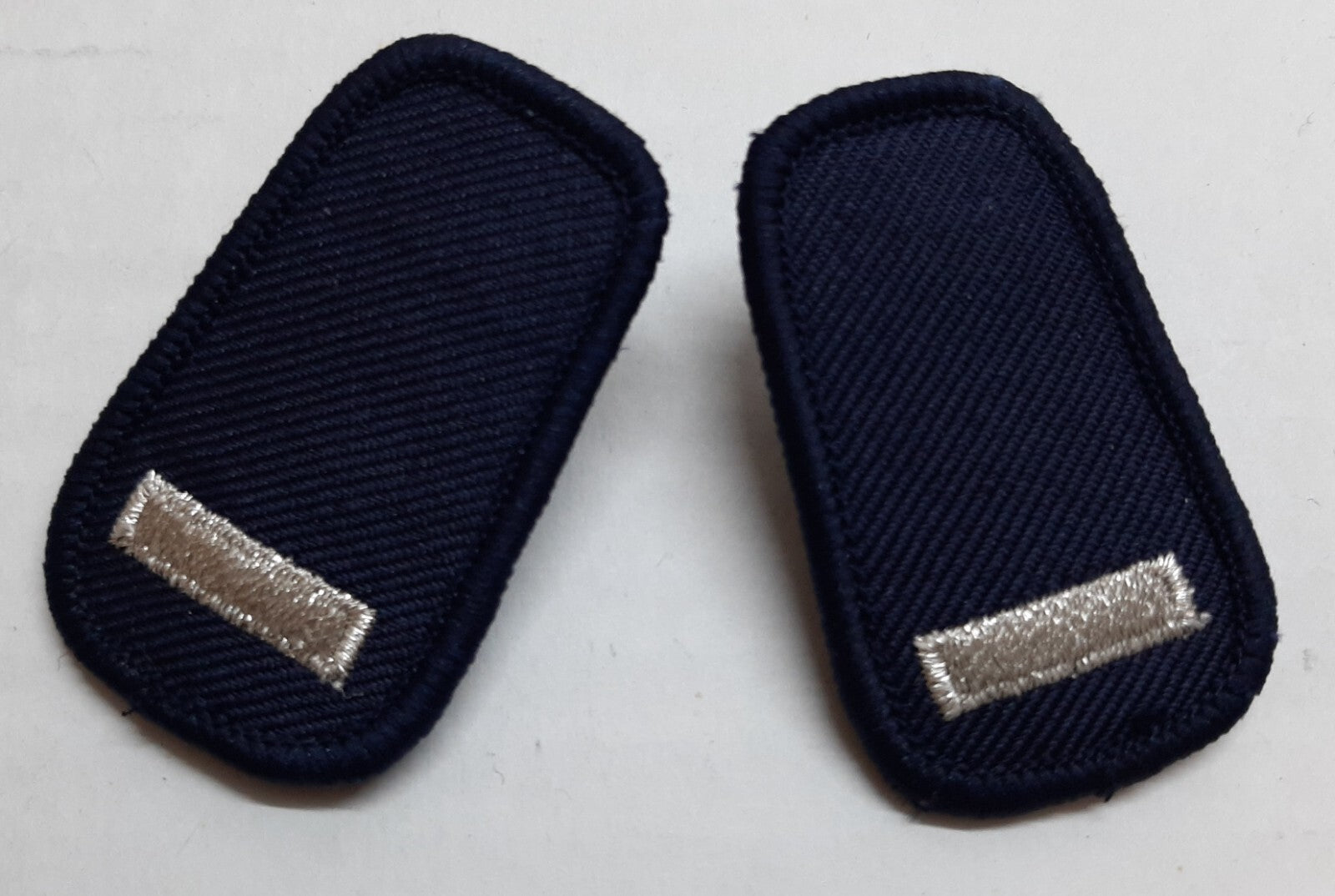 Rank Collar Badges 1 Silver Bar on Blue With Metal Clip Fixings 1 Pair