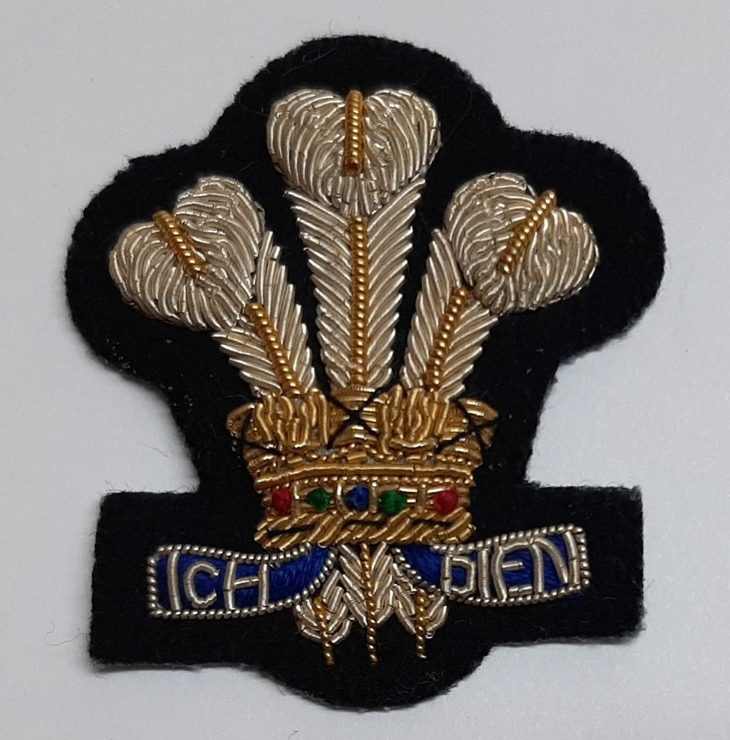 RRW Insignia Badge British Army ICH DIEN 3 Feathers Hand Embroidered Patch NoS