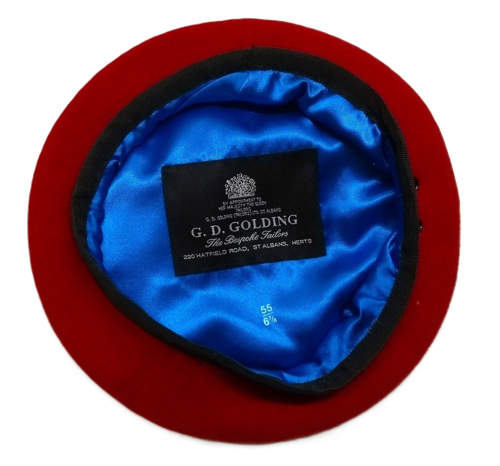 Red Army Beret Goldings UK Pattern Wool / Silky Lining & Petersham Trim 55cm.