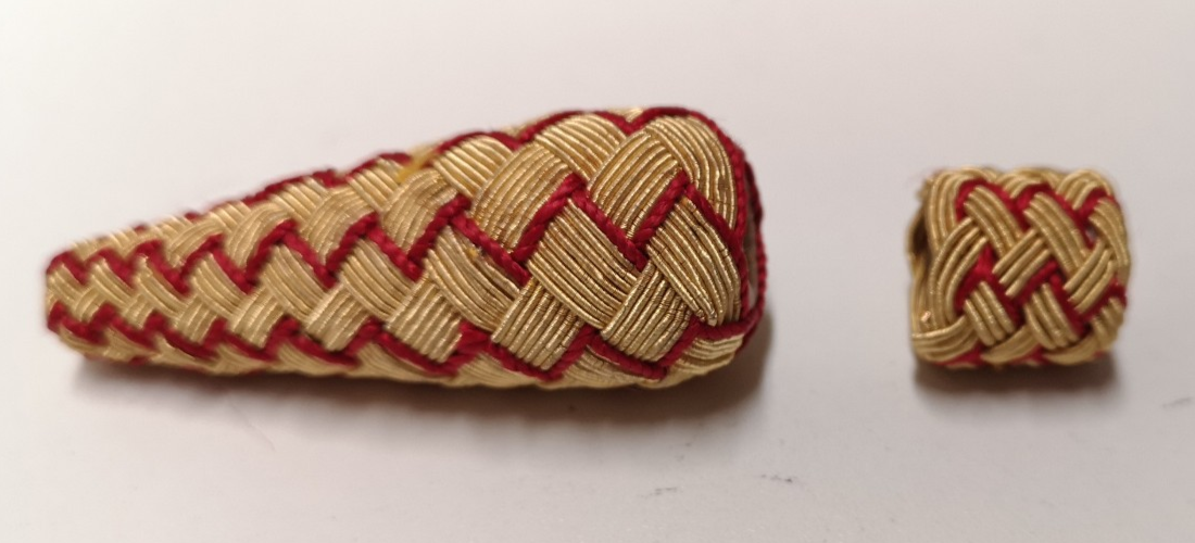 Gold & Crimson Wire Acorn and Turks Head for Sword Knots