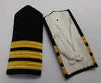Naval Issue 3 Bar Gold Lace Officer Rank Shoulder Boards Leather Lace Backed
