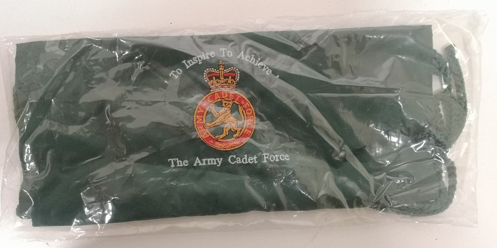 Green Drawstring Carry Bag with The Army Cadet Force ACF Insignia