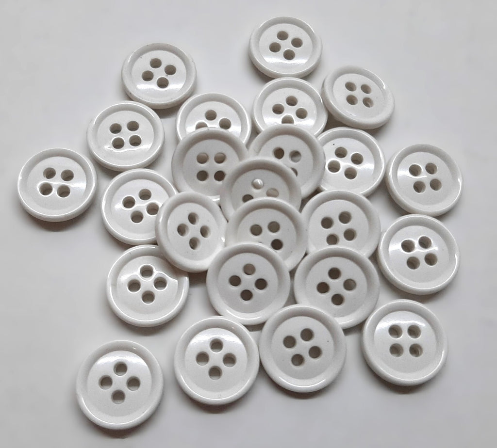 White Small Buttons for Braces British 4 Hole Pattern 14.5mm Set of 24