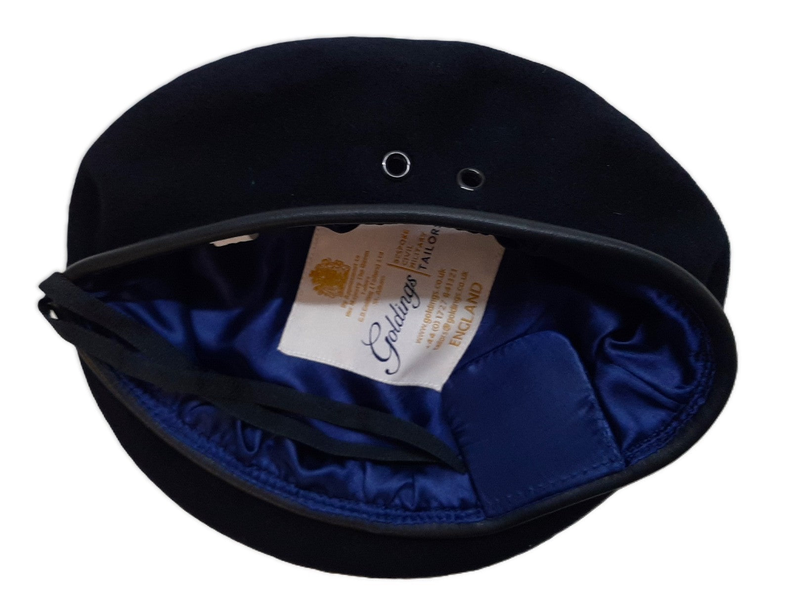 Wool Beret British Goldings Pattern Leather Rim Navy Colour Size 59cm