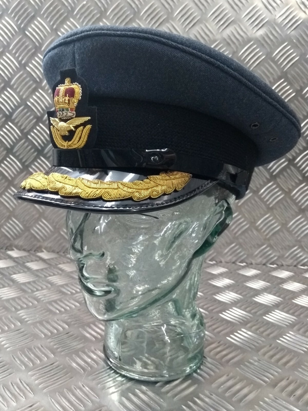 Vintage OFC Hat RAF Royal Air Force Blue grey Colour Visor Cap Oakleaf Peak (Scrambled Egg)