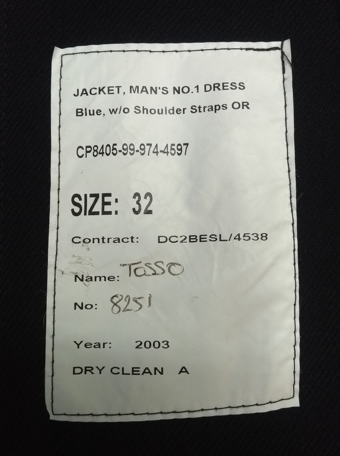 British Army Style Jacket No1 No Buttons With Patches Sz32
