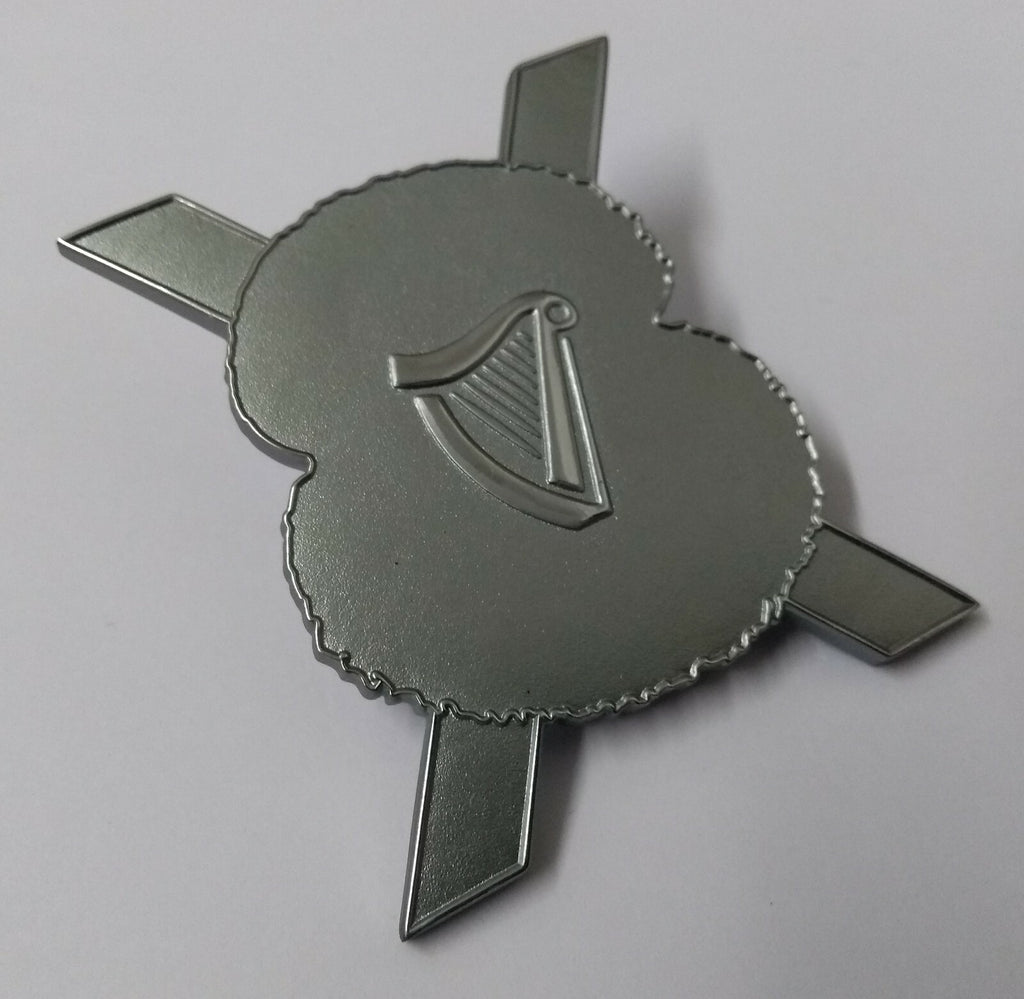 Harp & Cross Chrome Large Insignia Metal Badge Unknown With Split Pint Fixing