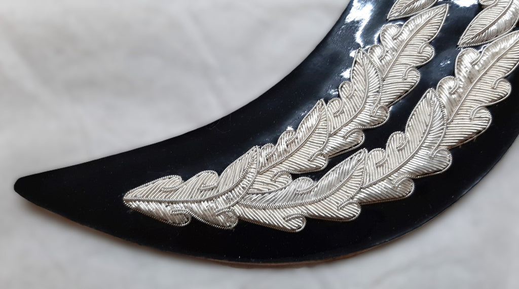 Officers Patent Peak Texon Board Two Row Silver Wire Oak Leaf Sprig Garnish