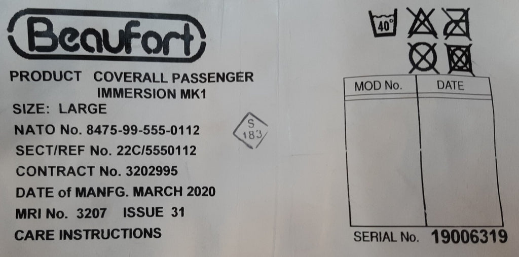 Genuine British Issue RFD Beaufort Immersion (IPG) Protection Garment